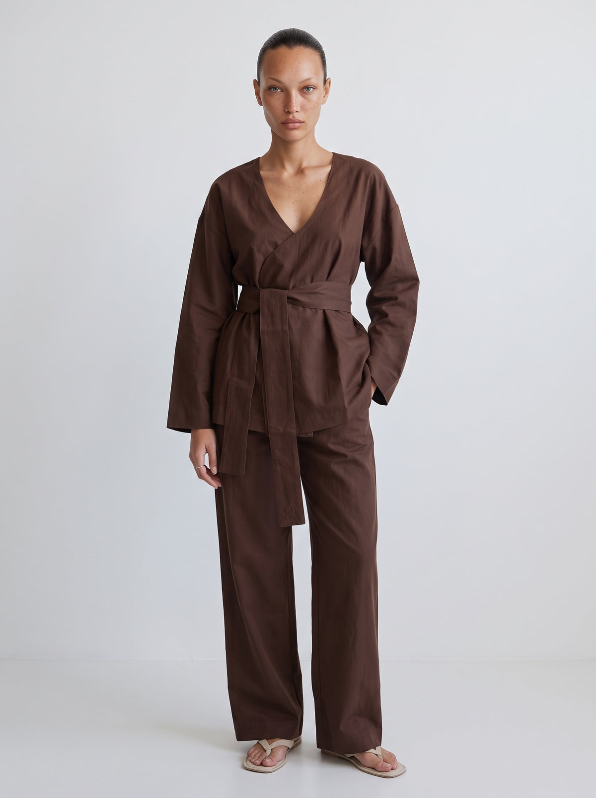 Linen blend straight pants