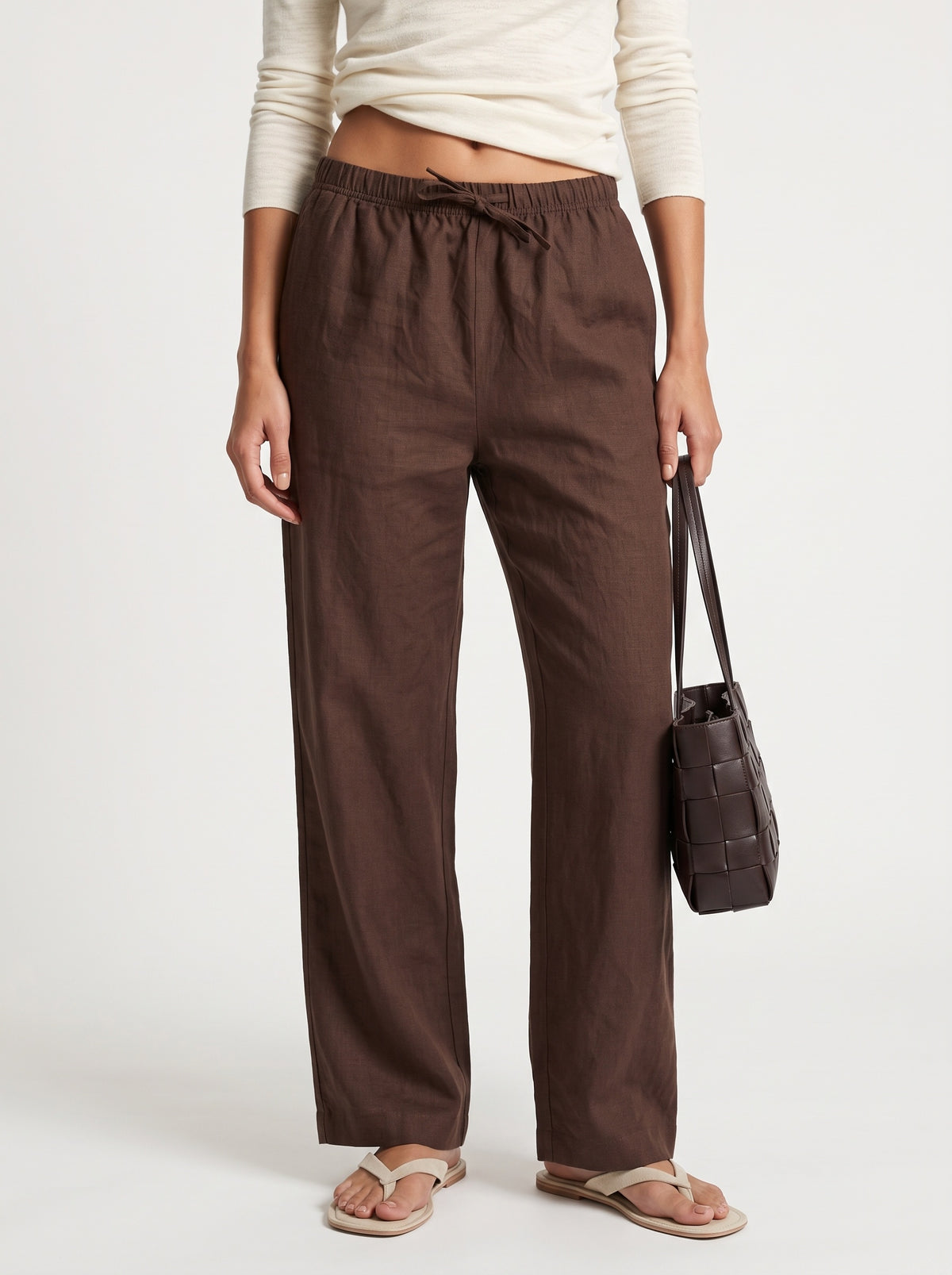 Linen blend straight pants