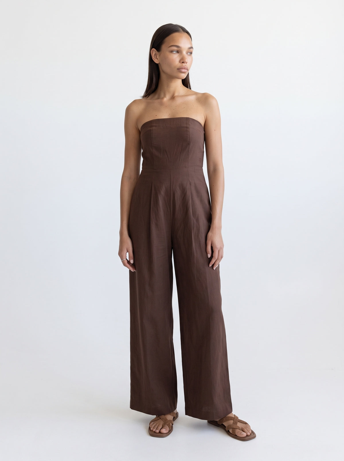 Linen blend Strapless jumpsuit