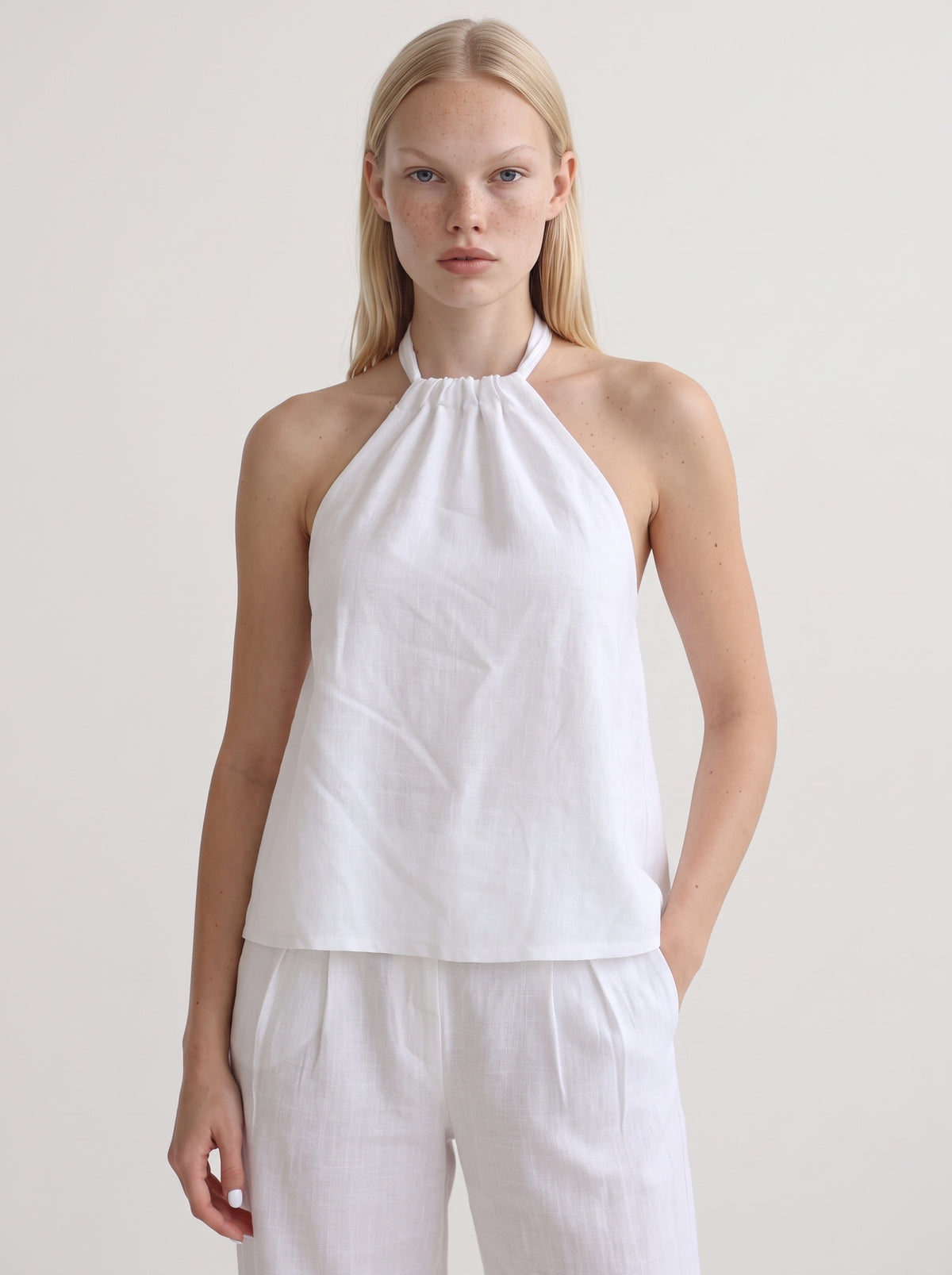 Collar open back tank top