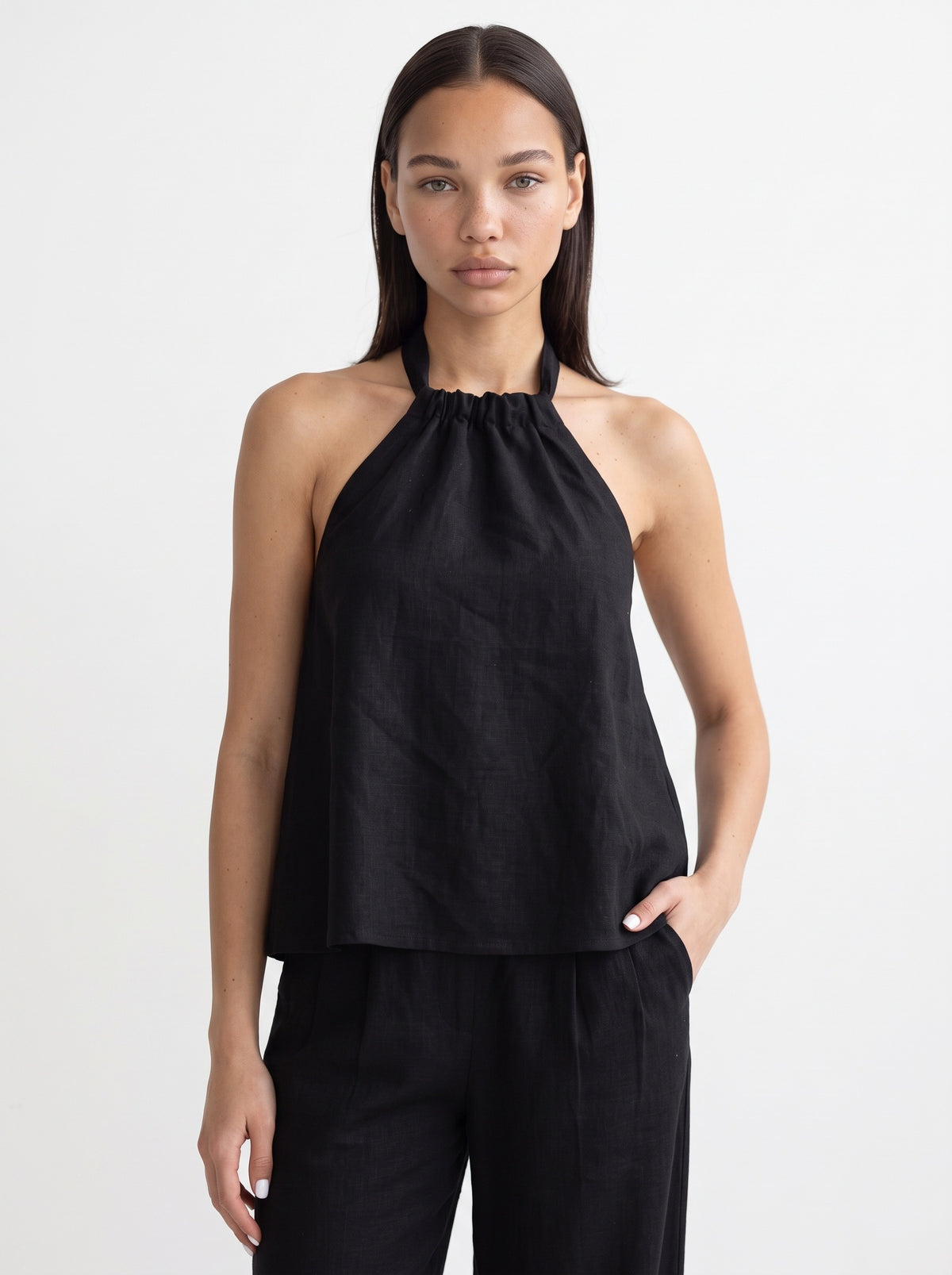 Collar open back tank top