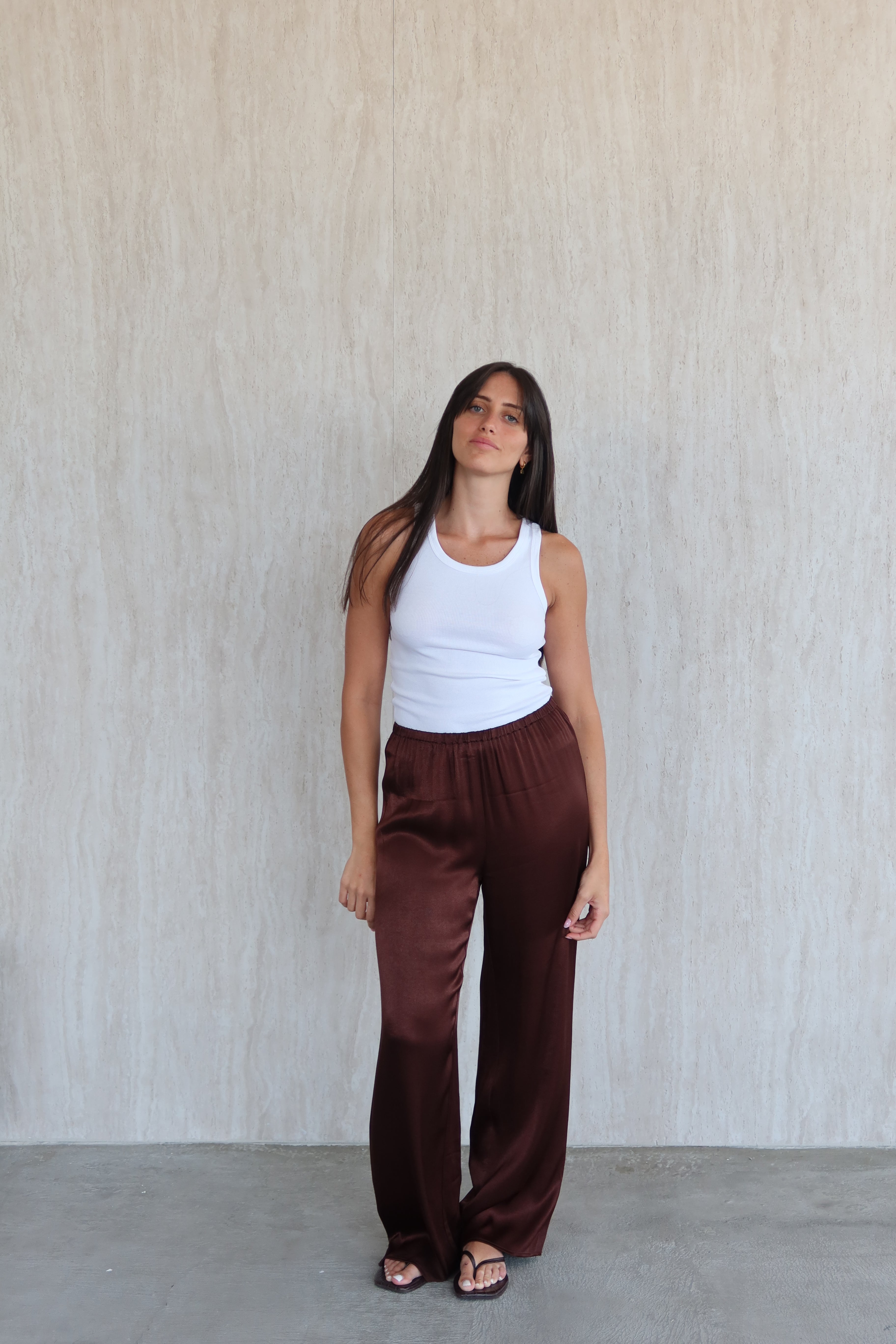 Satin full length pants - dark brown