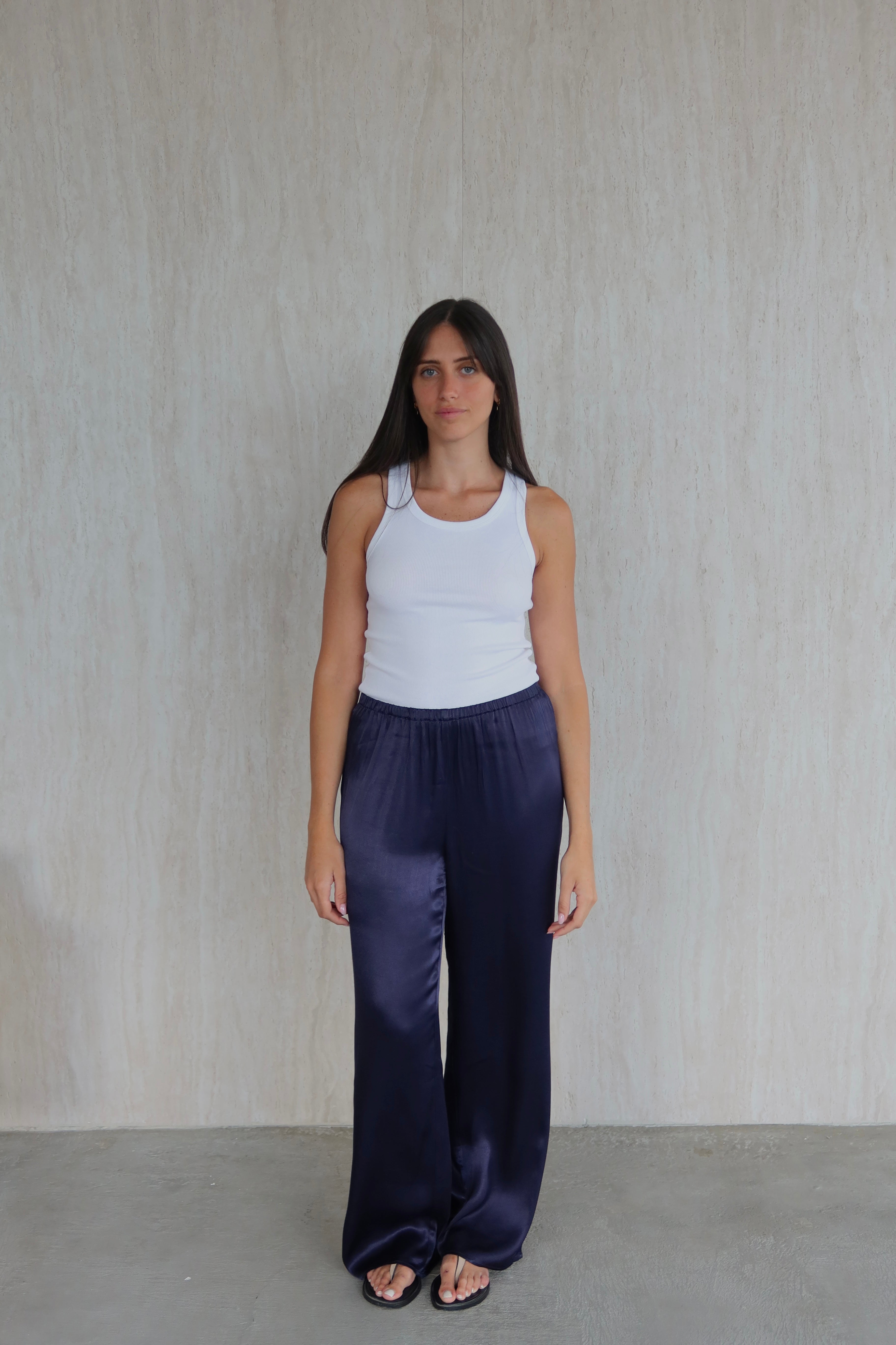 Satin full length pants - Navy