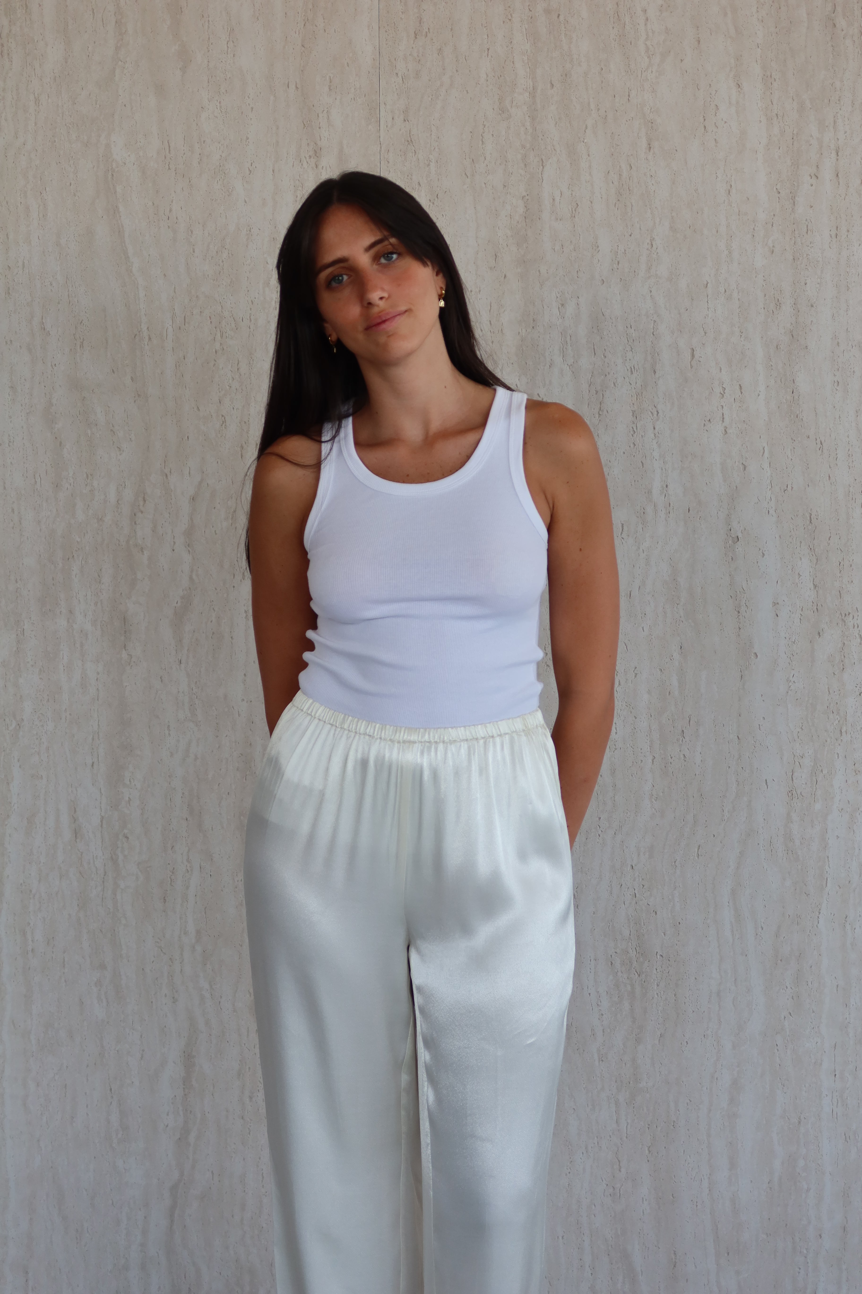 Satin full length pants - pearl