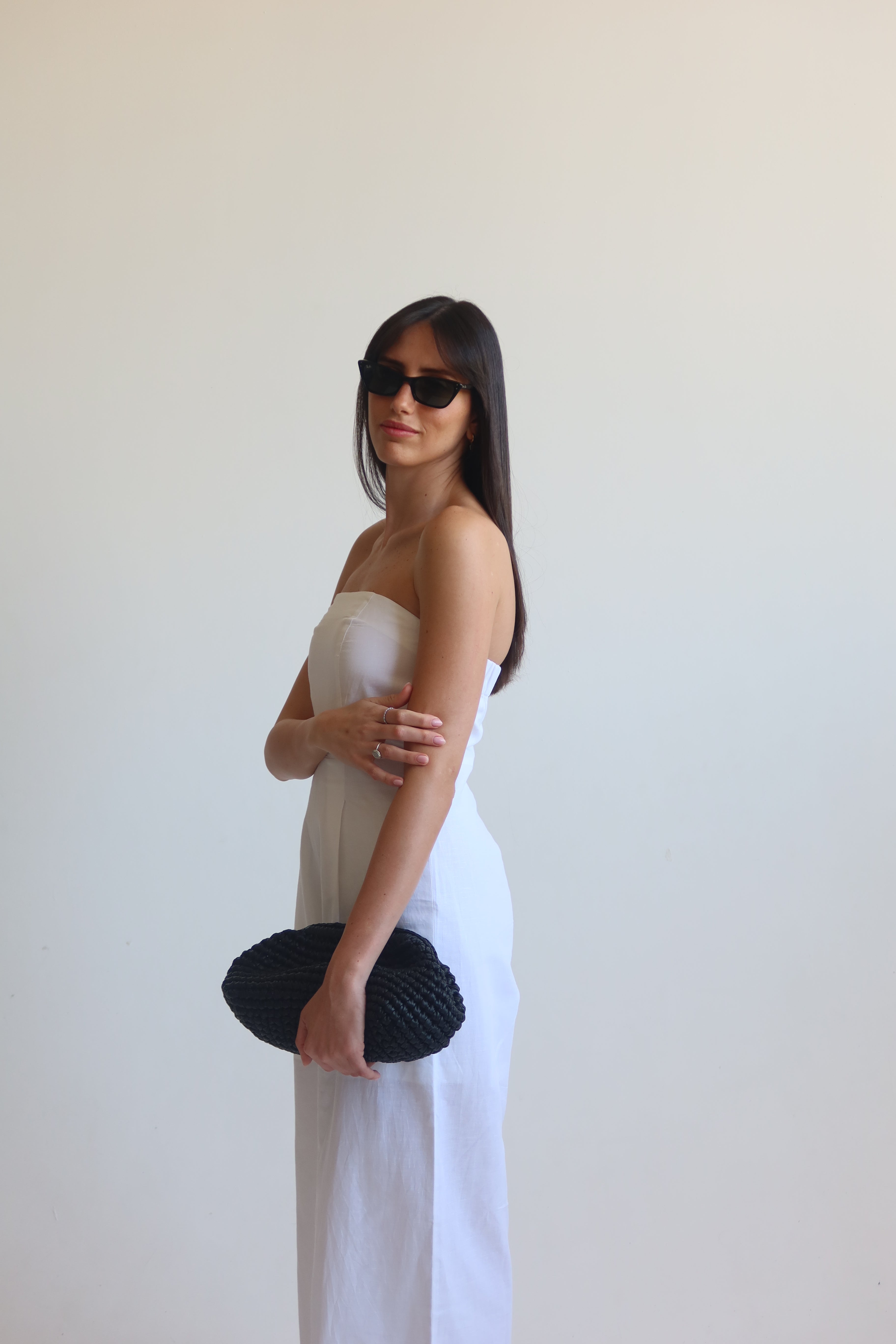 Linen blend Strapless jumpsuit - White