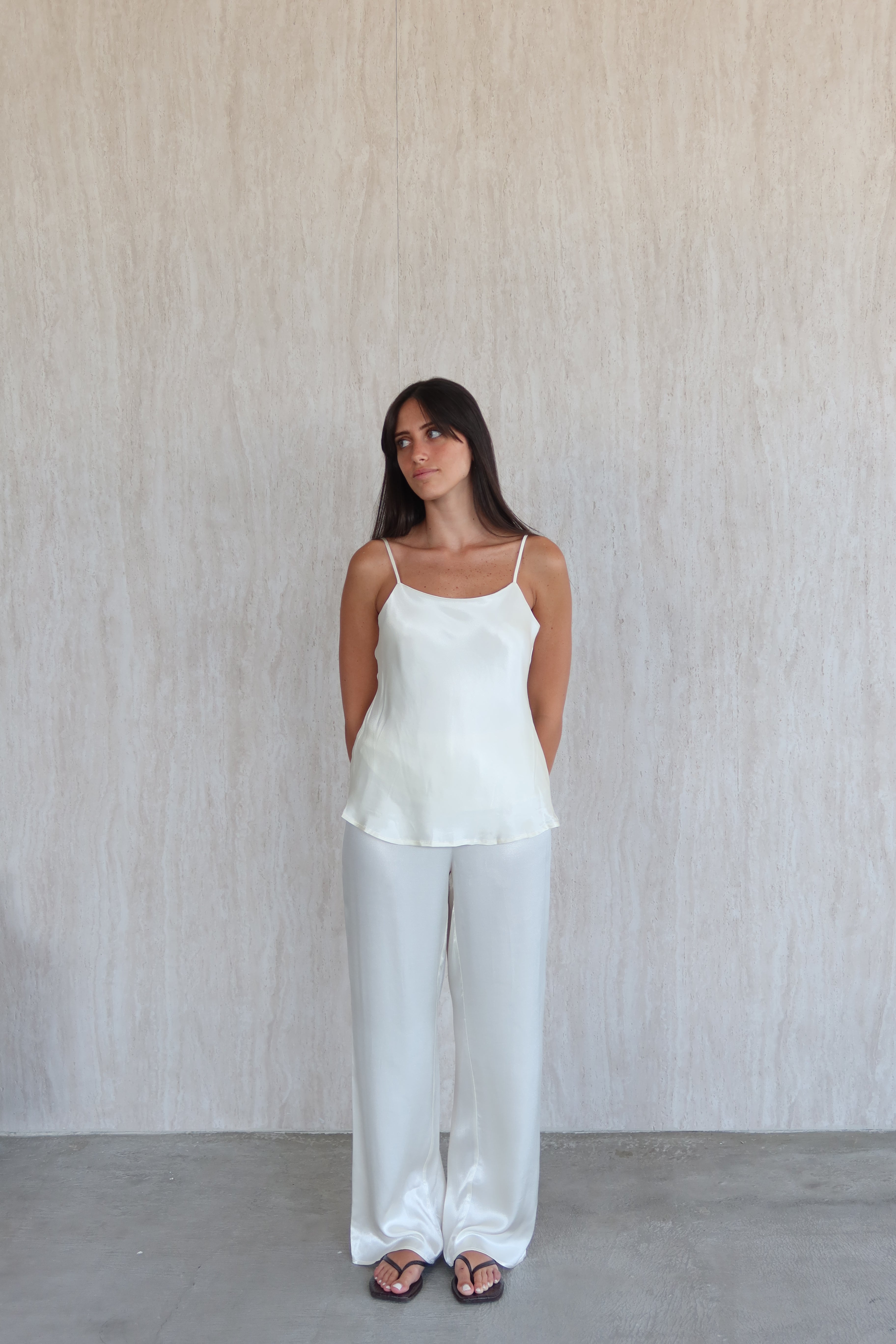 Satin full length pants - pearl