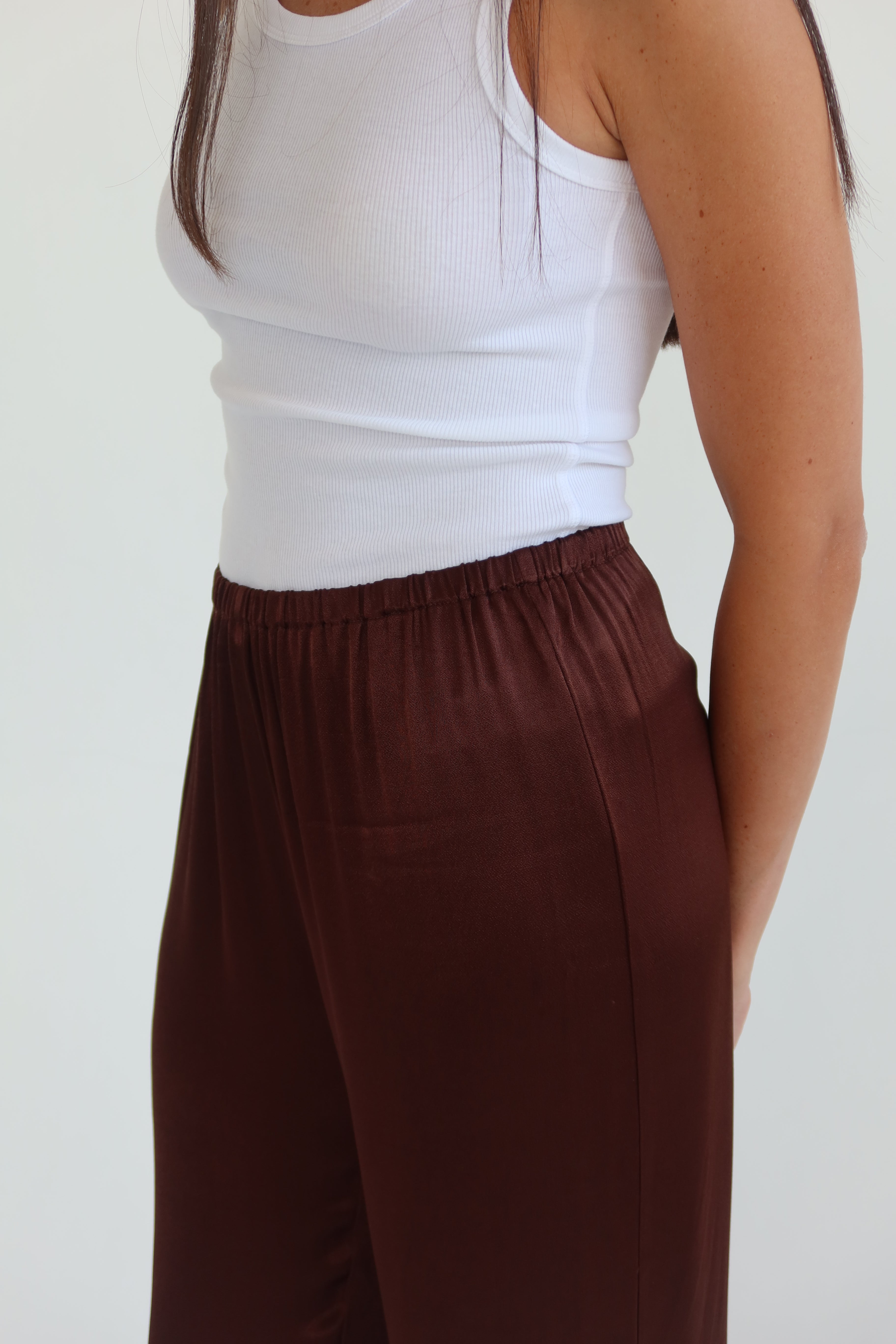 Satin full length pants - dark brown