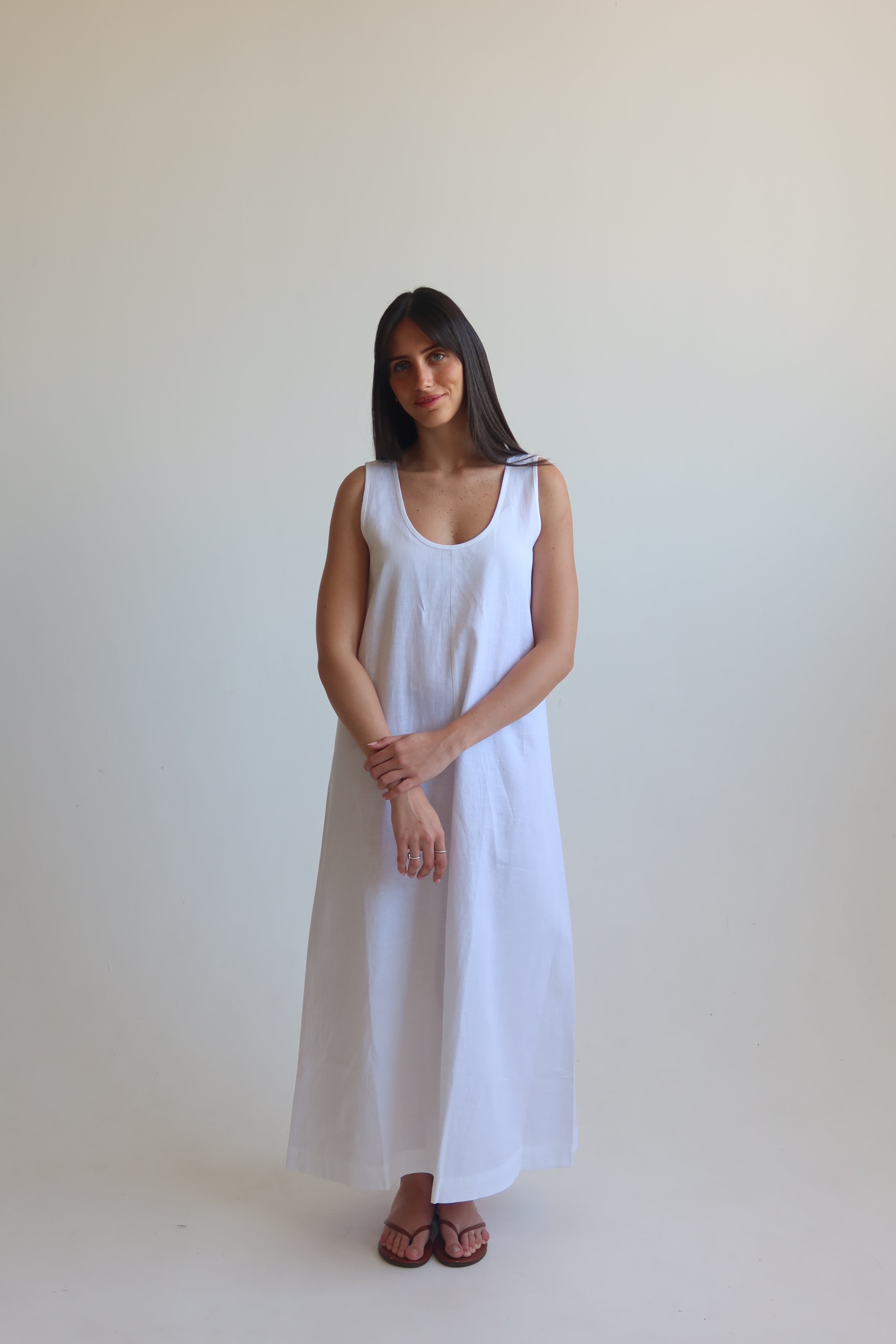 Linen Blend Relaxed Maxi Dress - White