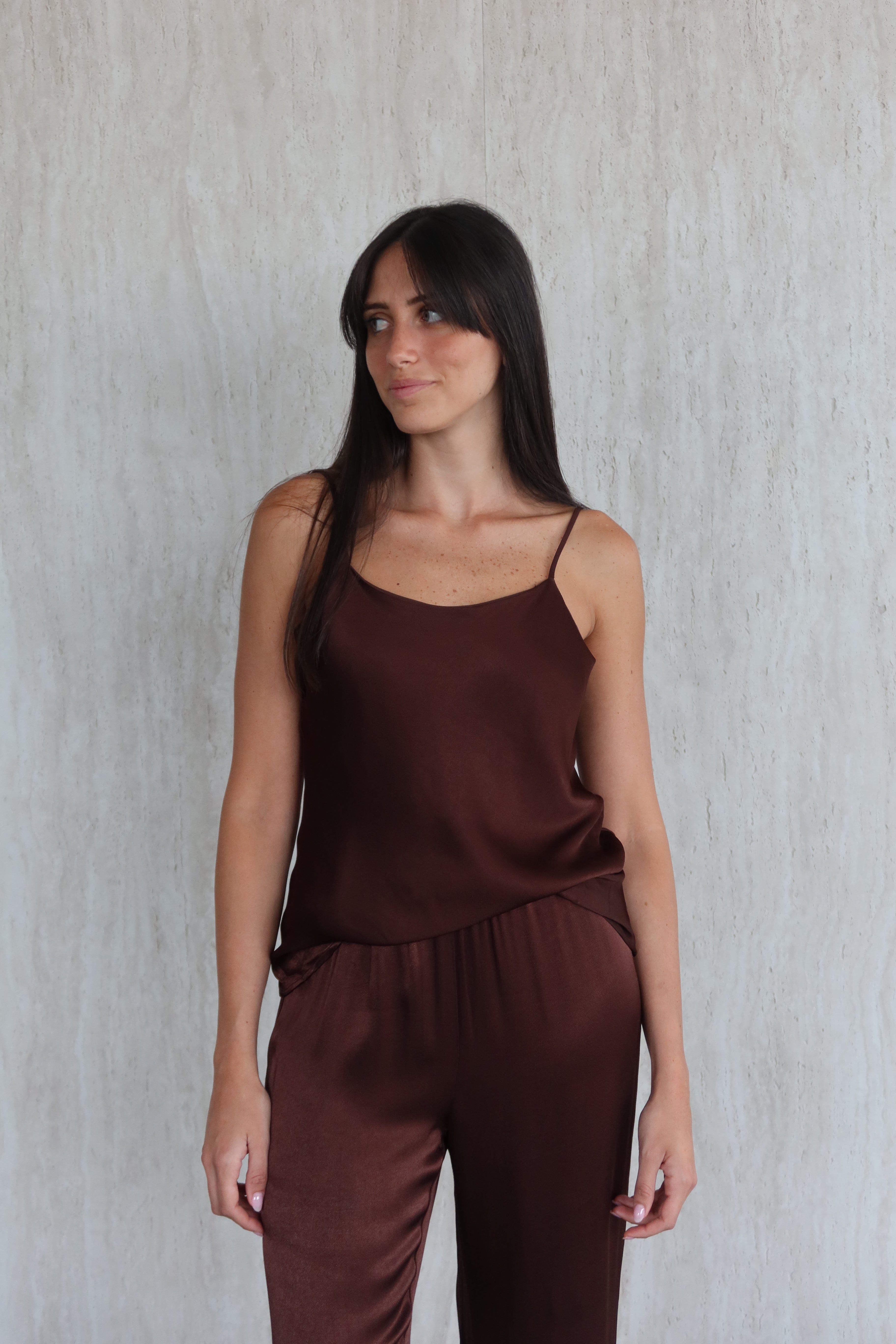 Satin slip camisole - dark brown
