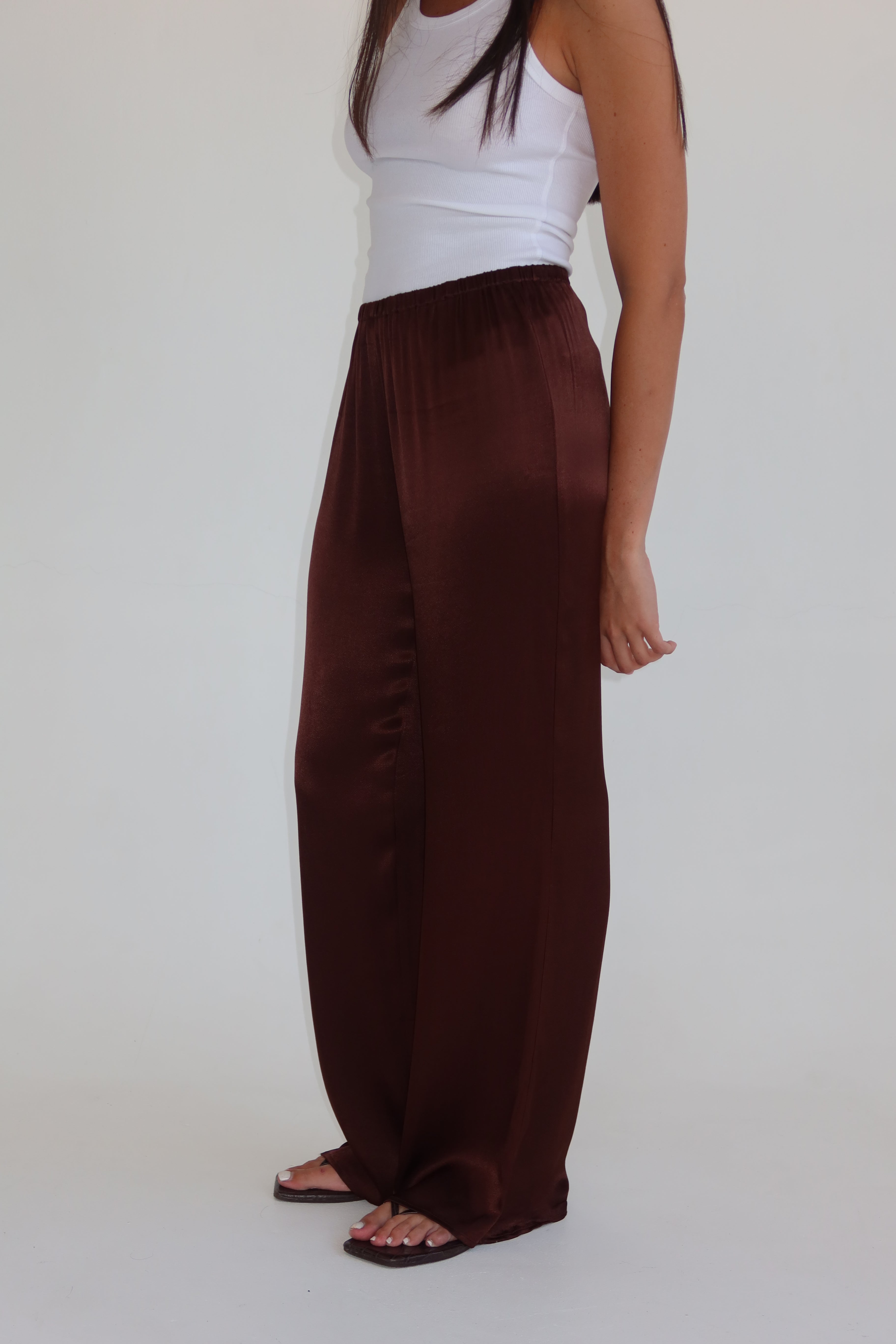 Satin full length pants - dark brown