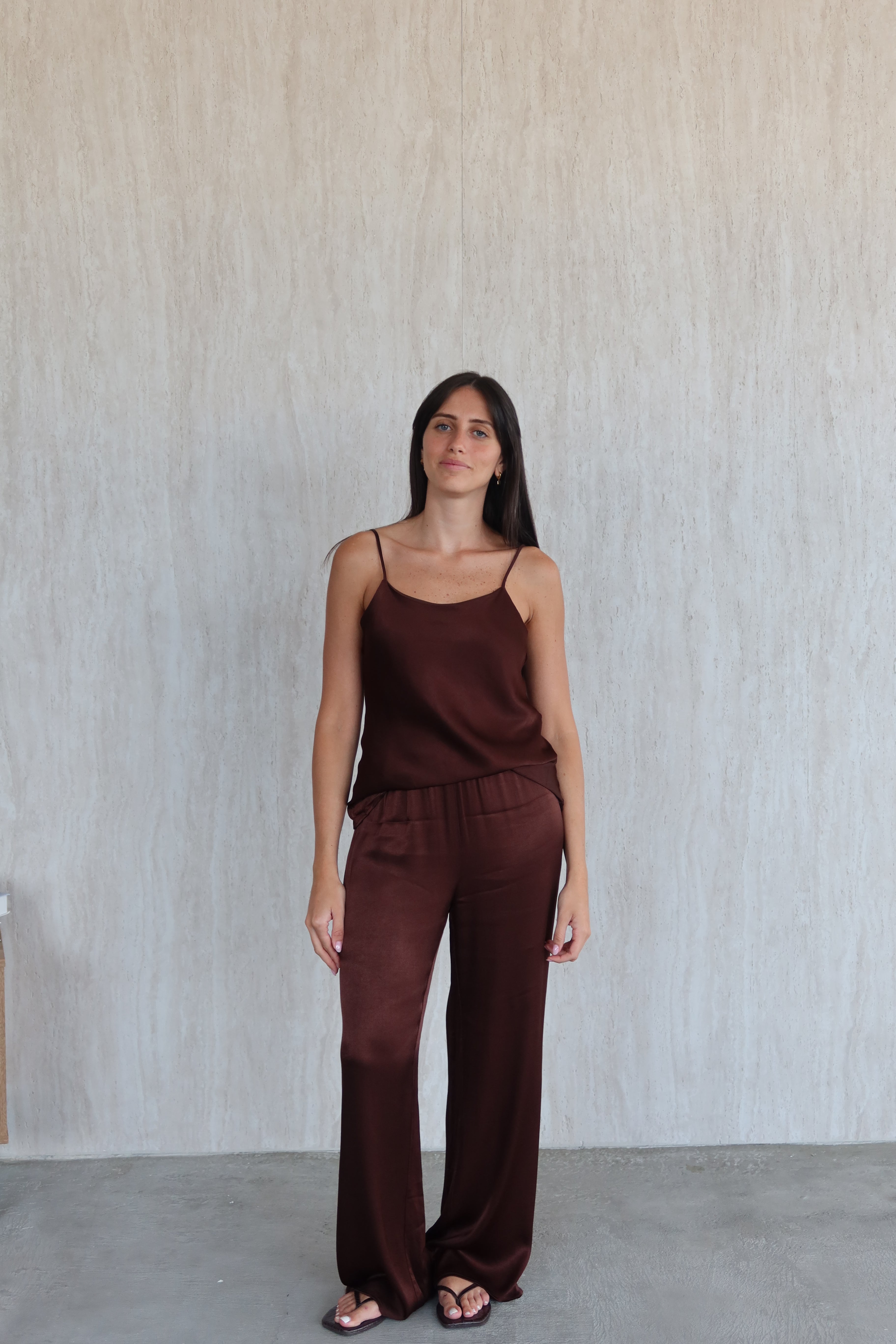 Satin full length pants - dark brown